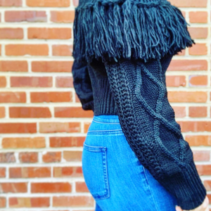 Off-the-Shoulder Fringe Sweater