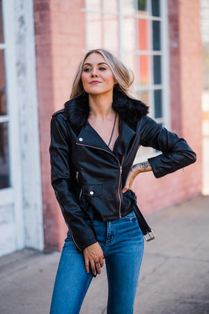 Faux Fur Lined Moto Jacket