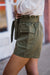 Belted Linen Short - Dark Olive