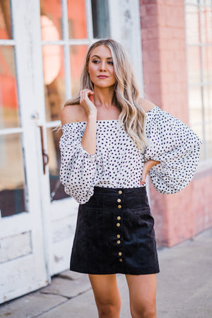 Off-the-Shoulder Polka Dot Blouse