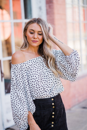 Off-the-Shoulder Polka Dot Blouse