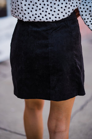 Velma in Velvet Front Button Skirt - Black